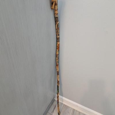 Signed Hand Painted Wooden Walking Stick