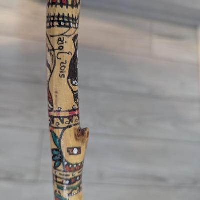 Signed Hand Painted Wooden Walking Stick
