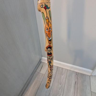 Signed Hand Painted Wooden Walking Stick