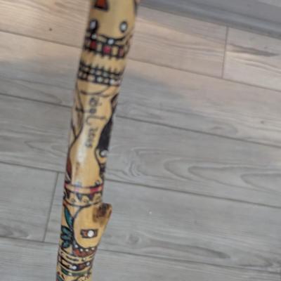 Signed Hand Painted Wooden Walking Stick