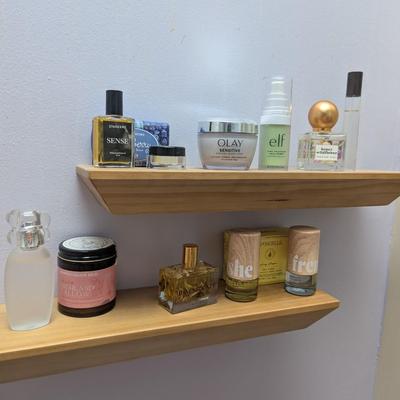 Floating Shelves With Perfume Bottles & More