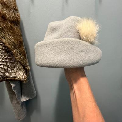 Vintage Blue Wool Coat W/Fur Collar & Matching Hat, Stetson Hat Plus More (LR-RG)