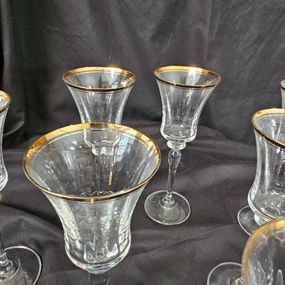 Seven Gold Rimmed Mikasa Wine Glasses (K-JS)