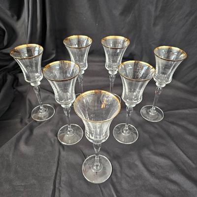 Seven Gold Rimmed Mikasa Wine Glasses (K-JS)