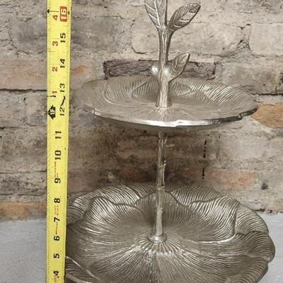 Sale Photo Thumbnail #93: Fantastic 2 Tiered Pewter Tidbit (comes apart for easy storage), Sweet old Corduroy Fedora styled with German pins, a sweet little brass oil lamp with glass chimney and that fabulous Mango Wood holder