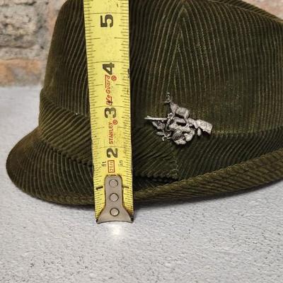 Sale Photo Thumbnail #98: Fantastic 2 Tiered Pewter Tidbit (comes apart for easy storage), Sweet old Corduroy Fedora styled with German pins, a sweet little brass oil lamp with glass chimney and that fabulous Mango Wood holder