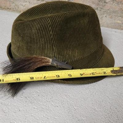 Sale Photo Thumbnail #97: Fantastic 2 Tiered Pewter Tidbit (comes apart for easy storage), Sweet old Corduroy Fedora styled with German pins, a sweet little brass oil lamp with glass chimney and that fabulous Mango Wood holder
