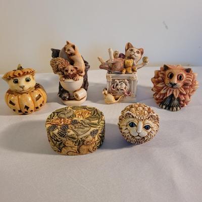 Six Cat Themed Figurines incl Harmony Kingdom and Pot Bellys (K-EL)