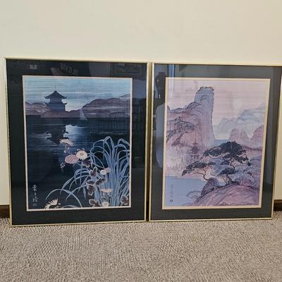 Pair of Gold Framed Asian Landscape Prints (LR-JS)