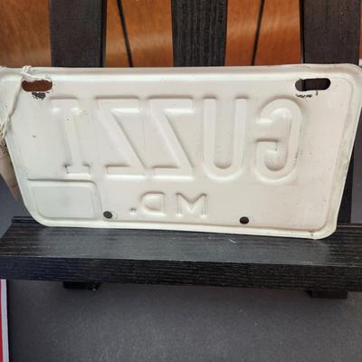 Vintage Maryland Motorcycle Vanity License Plate Guzzi as in Moto Guzzi