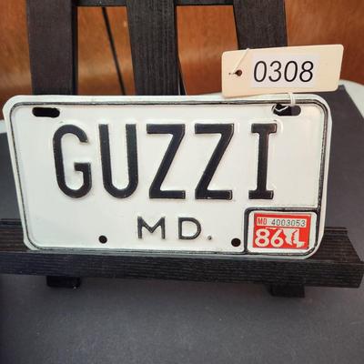 Vintage Maryland Motorcycle Vanity License Plate Guzzi as in Moto Guzzi
