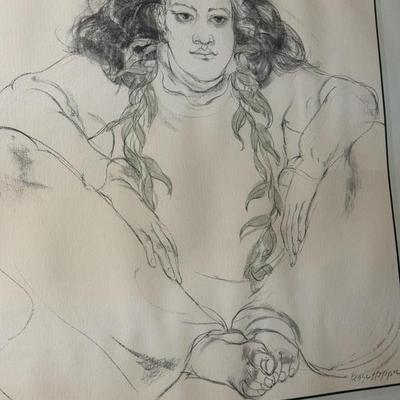 Pegge Hopper Drawing Art - Hawaiian Woman Seated