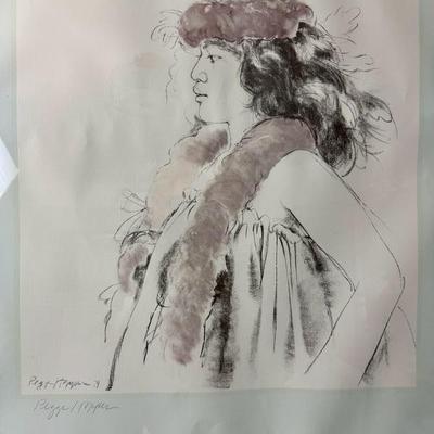 Pegge Hooper Signed Drawing - Hawaiian Woman with Lei