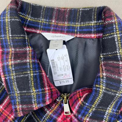 New CJ Banks Red Plaid Zip Bomber Jacket 2X