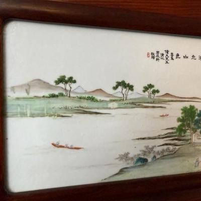 Antique Porcelain Tile In Wood Frame - Over 100 years old!