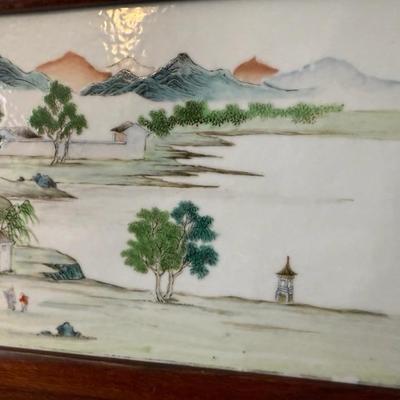 Antique Porcelain Tile In Wood Frame - Over 100 years old!