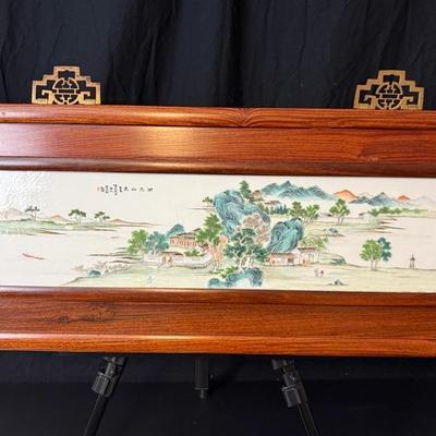 Antique Porcelain Tile In Wood Frame - Over 100 years old!