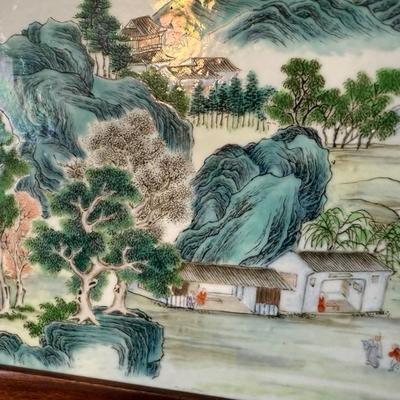 Antique Porcelain Tile In Wood Frame - Over 100 years old!