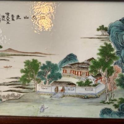 Antique Porcelain Tile In Wood Frame - Over 100 years old!