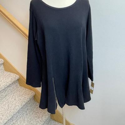 Black Knit Tunic Double Front Zip New XL 16