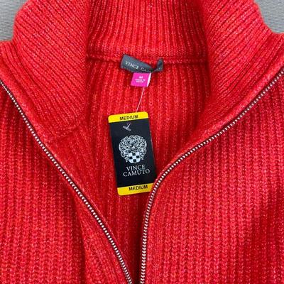 New Vince Camuto Orange Knit 1/4 Zip Sweater Medium