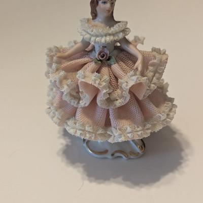 Vintage Dresden Germany Porcelain Mesh Lace Lady Figurine