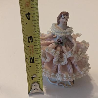 Vintage Dresden Germany Porcelain Mesh Lace Lady Figurine