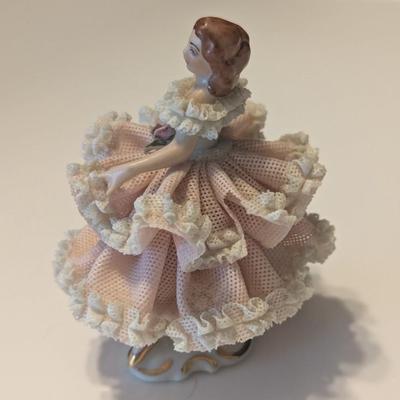 Vintage Dresden Germany Porcelain Mesh Lace Lady Figurine