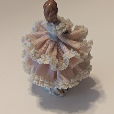 Vintage Dresden Germany Porcelain Mesh Lace Lady Figurine