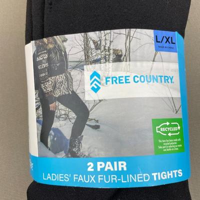 New 2 Pair Free Country Black Faux Fur Lined Tights L/XL