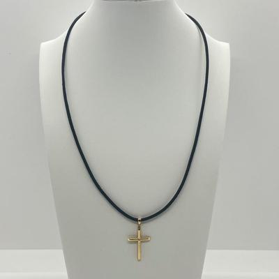 LOT 142J: 14K Yellow Gold Cross Pendant and Clasp on 18" Cord Necklace