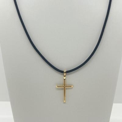 LOT 142J: 14K Yellow Gold Cross Pendant and Clasp on 18" Cord Necklace
