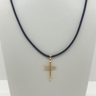 LOT 142J: 14K Yellow Gold Cross Pendant and Clasp on 18" Cord Necklace