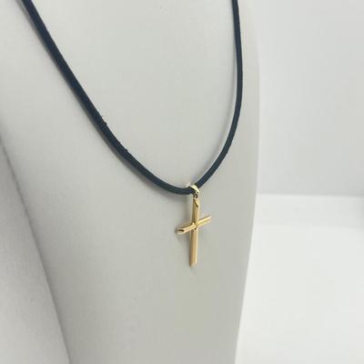 LOT 142J: 14K Yellow Gold Cross Pendant and Clasp on 18" Cord Necklace