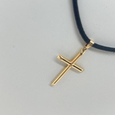 LOT 142J: 14K Yellow Gold Cross Pendant and Clasp on 18" Cord Necklace