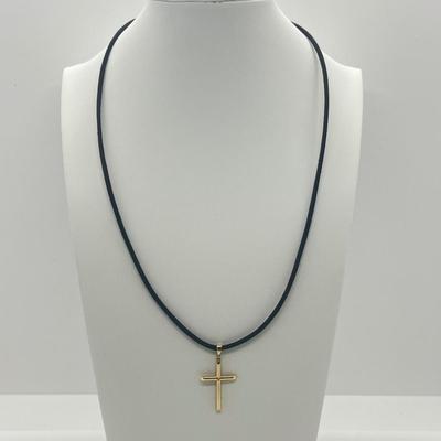 LOT 142J: 14K Yellow Gold Cross Pendant and Clasp on 18" Cord Necklace