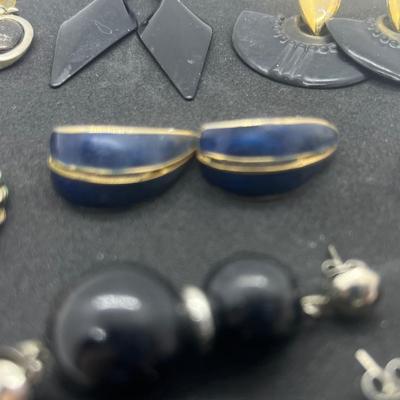 LOT 145J: Black and Gold Toned Pierced Earring Collection