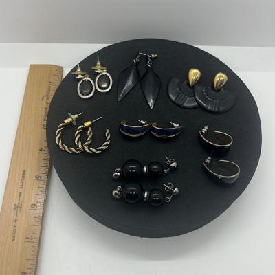 LOT 145J: Black and Gold Toned Pierced Earring Collection