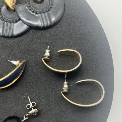 LOT 145J: Black and Gold Toned Pierced Earring Collection