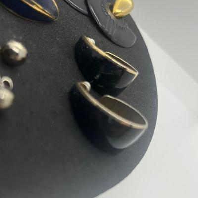 LOT 145J: Black and Gold Toned Pierced Earring Collection