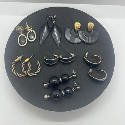 LOT 145J: Black and Gold Toned Pierced Earring Collection