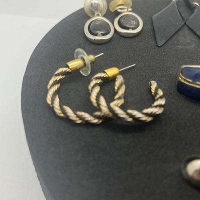 LOT 145J: Black and Gold Toned Pierced Earring Collection