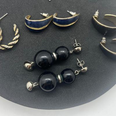 LOT 145J: Black and Gold Toned Pierced Earring Collection