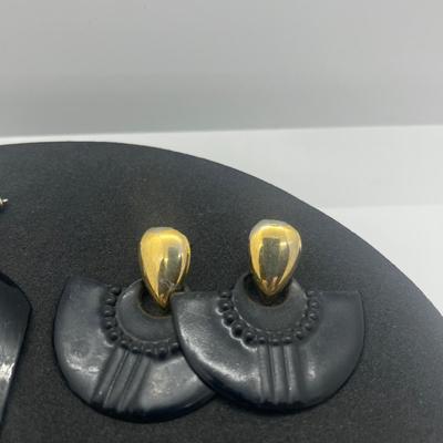 LOT 145J: Black and Gold Toned Pierced Earring Collection