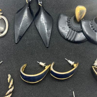 LOT 145J: Black and Gold Toned Pierced Earring Collection