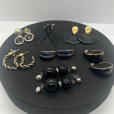 LOT 145J: Black and Gold Toned Pierced Earring Collection
