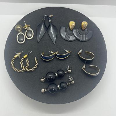 LOT 145J: Black and Gold Toned Pierced Earring Collection