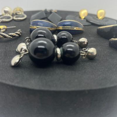 LOT 145J: Black and Gold Toned Pierced Earring Collection