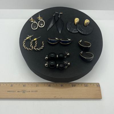 LOT 145J: Black and Gold Toned Pierced Earring Collection