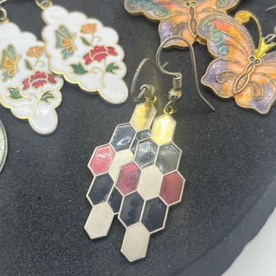 LOT 145J: Unique Collection of Enamel Pierced Earrings